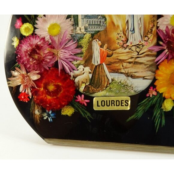 Vintage Our Lady of Lourdes Tabletop Clear Acrylic or Lucite Floral Shrine - Picture 10 of 15